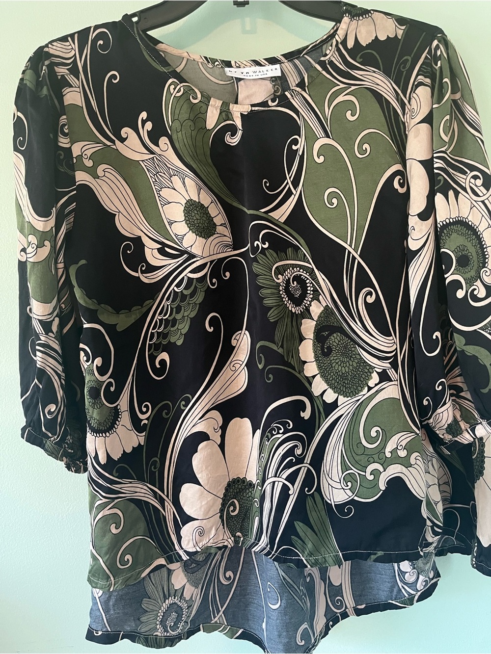 bryn Walker Black, Olive & Cream Floral Blouse - Women's Top